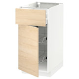 METOD / MAXIMERA base cab w wire basket/drawer/door, white/Askersund light ash effect, 40x60 cm