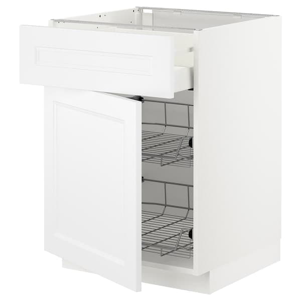 METOD / MAXIMERA - Base cab w wire basket/drawer/door, white/Axstad matt white, 60x60 cm