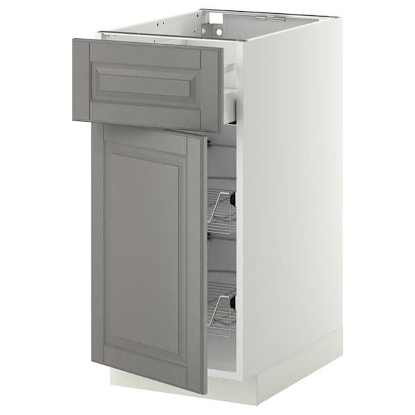 METOD / MAXIMERA - Base cab w wire basket/drawer/door, white/Bodbyn grey, 40x60 cm - best price from Maltashopper.com 29463047