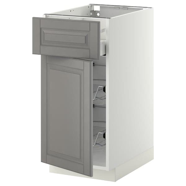 METOD / MAXIMERA - Base cab w wire basket/drawer/door, white/Bodbyn grey, 40x60 cm