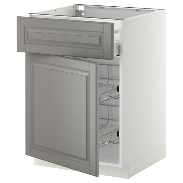 Ikea METOD / MAXIMERA - Base cab w wire basket/drawer/door, white/Bodbyn grey , 60x60 cm