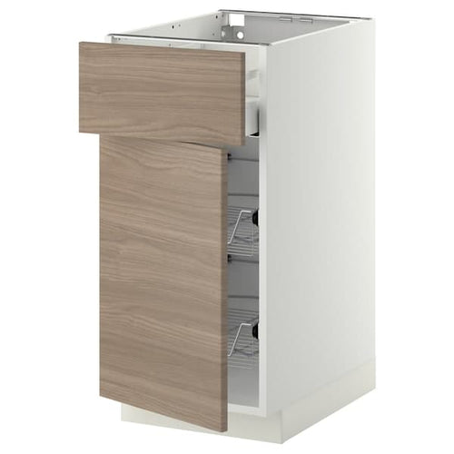 METOD / MAXIMERA base cab w wire basket/drawer/door, white/Brokhult light grey, 40.0x80.0x60.0 cm