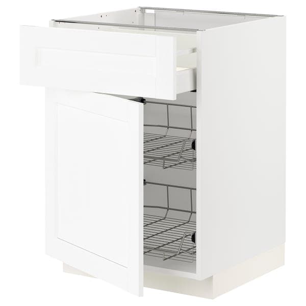 Ikea METOD / MAXIMERA - Base cab w wire basket/drawer/door, white Enköping/white wood effect, 60x60 cm