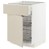 METOD / MAXIMERA base cab w wire basket/drawer/door, white/Havstorp beige, 60x60 cm