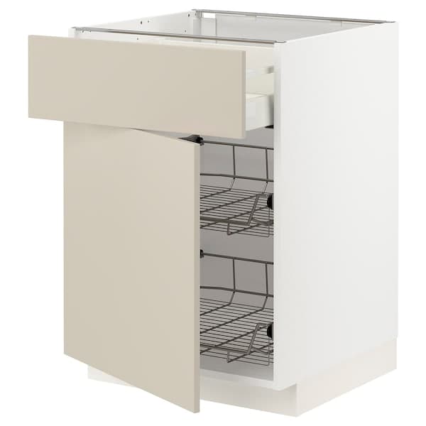 METOD / MAXIMERA - Base cab w wire basket/drawer/door, white/Havstorp beige, 60x60 cm