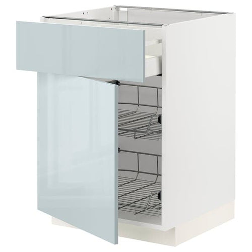 METOD / MAXIMERA - METOD / MAXIMERA Base cab w wire basket/drawer/door, white/Kallarp light grey-blue, 60x60 cm