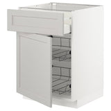 METOD / MAXIMERA base cab w wire basket/drawer/door, white/Lerhyttan light grey, 60x60 cm