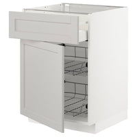METOD / MAXIMERA base cab w wire basket/drawer/door, white/Lerhyttan light grey, 60x60 cm