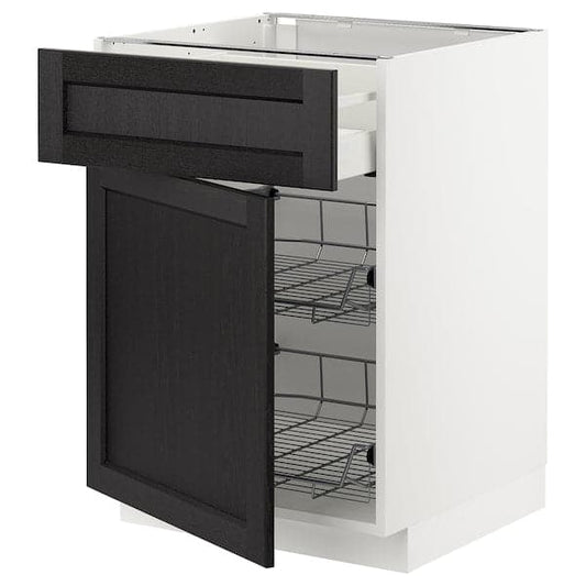 Ikea METOD / MAXIMERA - Base cab w wire basket/drawer/door, white/Lerhyttan black stained , 60x60 cm