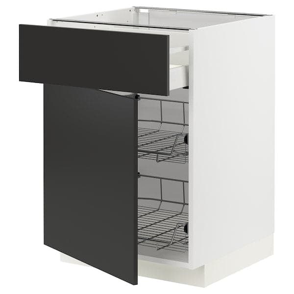 METOD / MAXIMERA - Base cab w wire basket/drawer/door, white/Nickebo matt anthracite , 60x60 cm - best price from Maltashopper.com 29498061