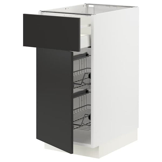 METOD / MAXIMERA base cab w wire basket/drawer/door, white/Nickebo matt anthracite, 40x60 cm