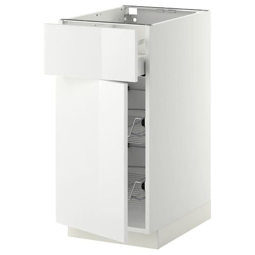 METOD / MAXIMERA - Base cab w wire basket/drawer/door, white/Ringhult white, 40x60 cm