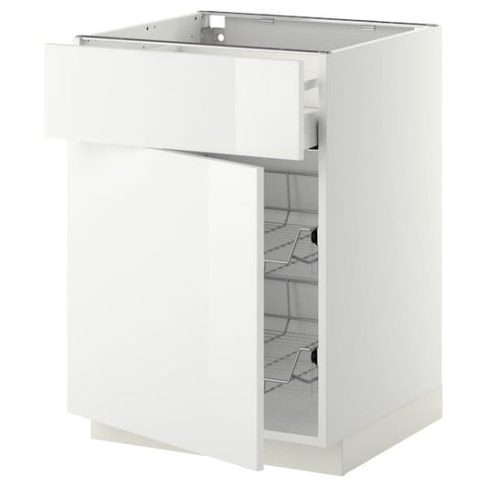 METOD / MAXIMERA - Base cab w wire basket/drawer/door, white/Ringhult white, 60x60 cm - best price from Maltashopper.com 89468966