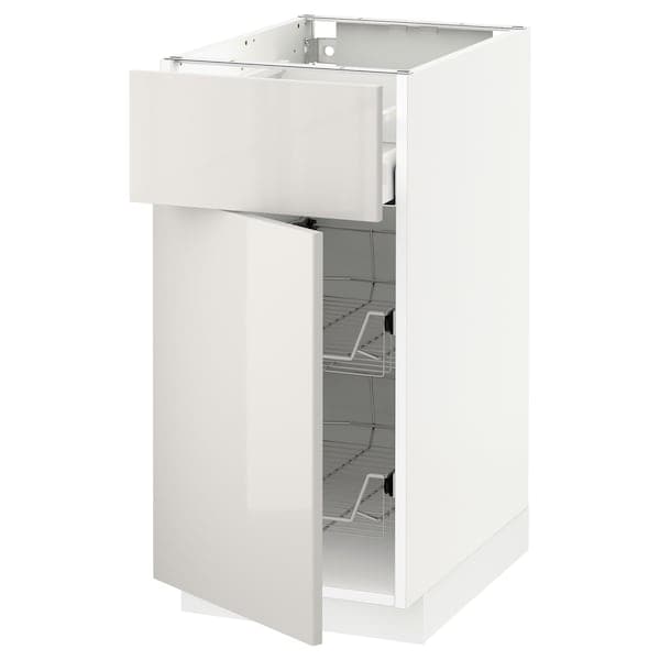 Ikea METOD / MAXIMERA - Base cab w wire basket/drawer/door, white/Ringhult light grey, 40x60 cm