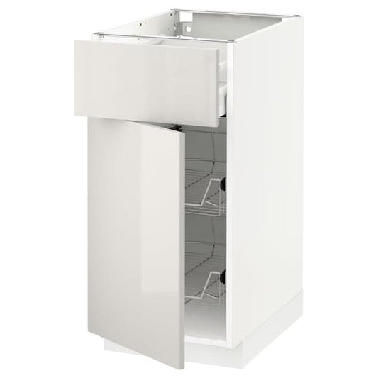 Ikea METOD / MAXIMERA - Base cab w wire basket/drawer/door, white/Ringhult light grey, 40x60 cm