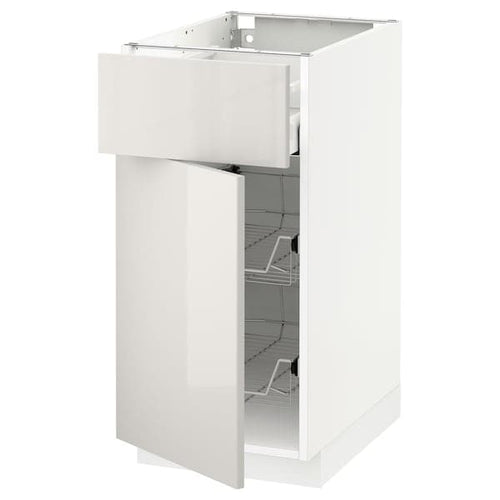 METOD / MAXIMERA base cab w wire basket/drawer/door, white/Ringhult light grey, 40x60 cm