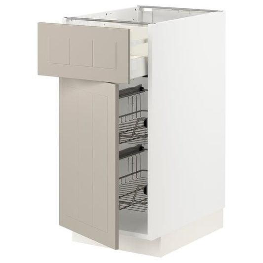 Ikea METOD / MAXIMERA - Base cab w wire basket/drawer/door, white/Stensund beige, 40x60 cm