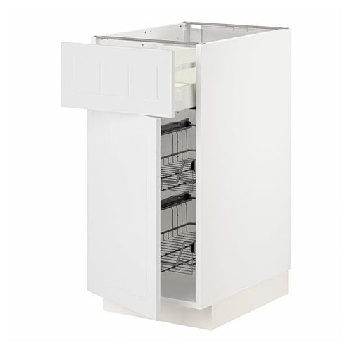 METOD / MAXIMERA - Base cab w wire basket/drawer/door, white/Stensund white, 40x60 cm