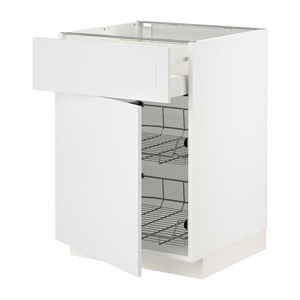 METOD / MAXIMERA - Base cab w wire basket/drawer/door, white/Stensund white, 60x60 cm