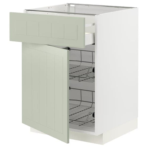 METOD / MAXIMERA base cab w wire basket/drawer/door, white/Stensund light green, 60x60 cm