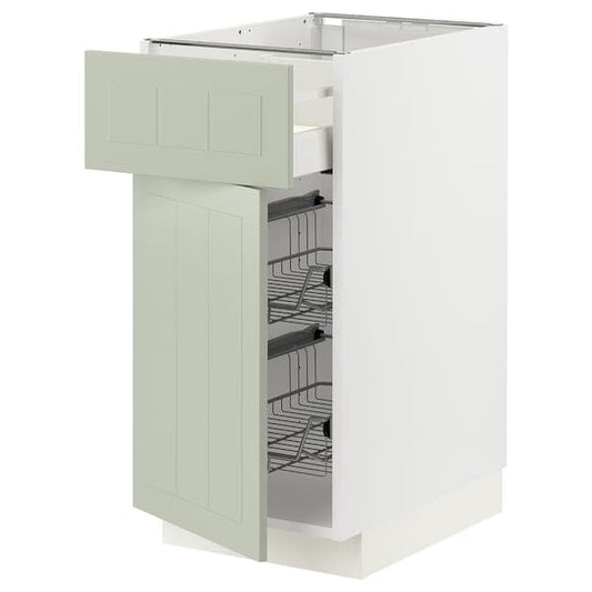 Ikea METOD / MAXIMERA - Base cab w wire basket/drawer/door, white/Stensund light green, 40x60 cm