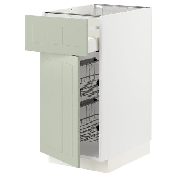 METOD / MAXIMERA - Base cab w wire basket/drawer/door, white/Stensund light green, 40x60 cm