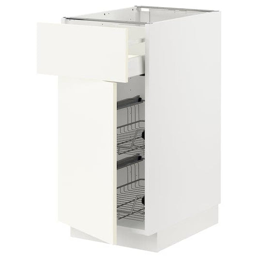 METOD / MAXIMERA - Base cab w wire basket/drawer/door, white/Vallstena white, 40x60 cm - best price from Maltashopper.com 19506981