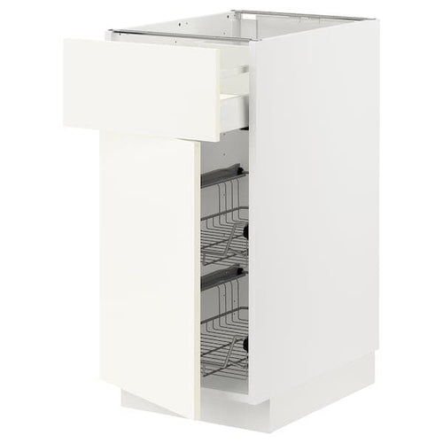 METOD / MAXIMERA - Base cab w wire basket/drawer/door, white/Vallstena white, 40x60 cm
