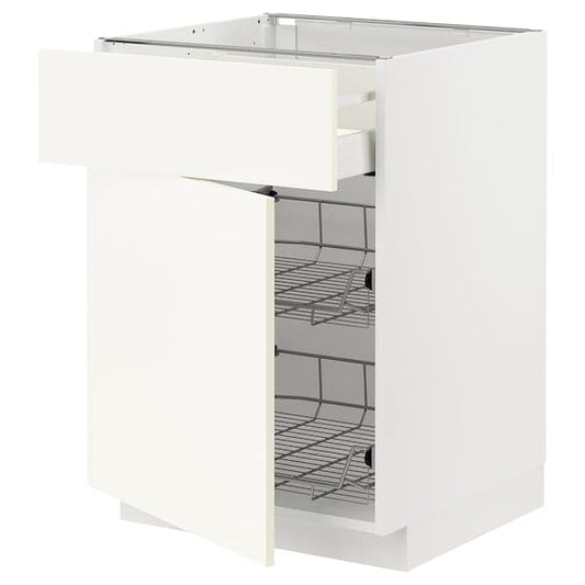 Ikea METOD / MAXIMERA - Base cab w wire basket/drawer/door, white/Vallstena white, 60x60 cm