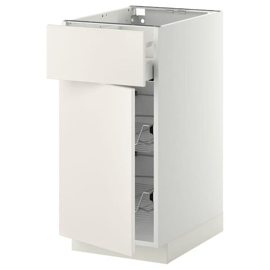 Ikea METOD / MAXIMERA - Base cab w wire basket/drawer/door, white/Veddinge white , 40x60 cm