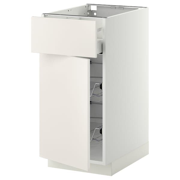 METOD / MAXIMERA - Base cab w wire basket/drawer/door, white/Veddinge white , 40x60 cm