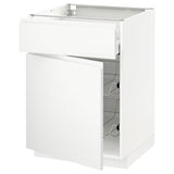 METOD / MAXIMERA base cab w wire basket/drawer/door, white/Voxtorp matt white, 60x60 cm