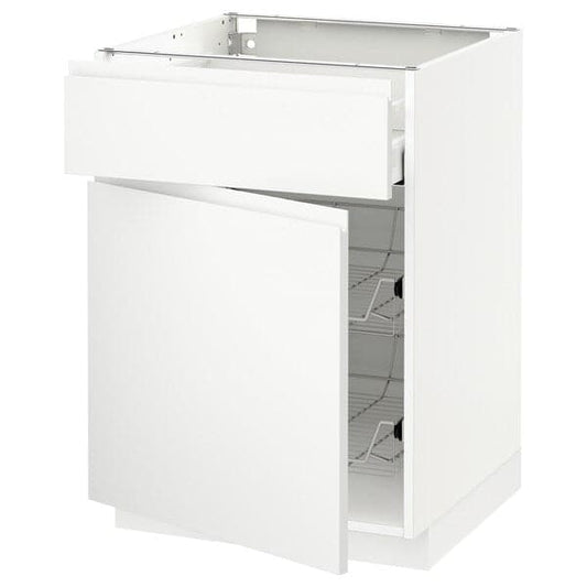 Ikea METOD / MAXIMERA - Base cab w wire basket/drawer/door, white/Voxtorp matt white , 60x60 cm