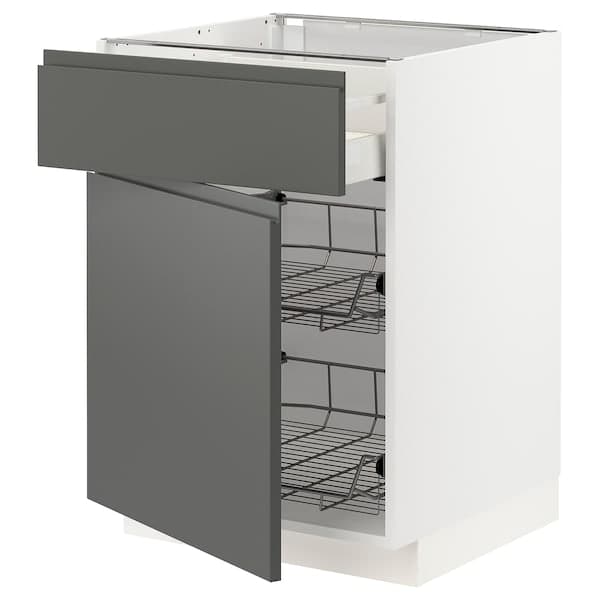 METOD / MAXIMERA - Base cab w wire basket/drawer/door, white/Voxtorp dark grey , 60x60 cm - best price from Maltashopper.com 99466387