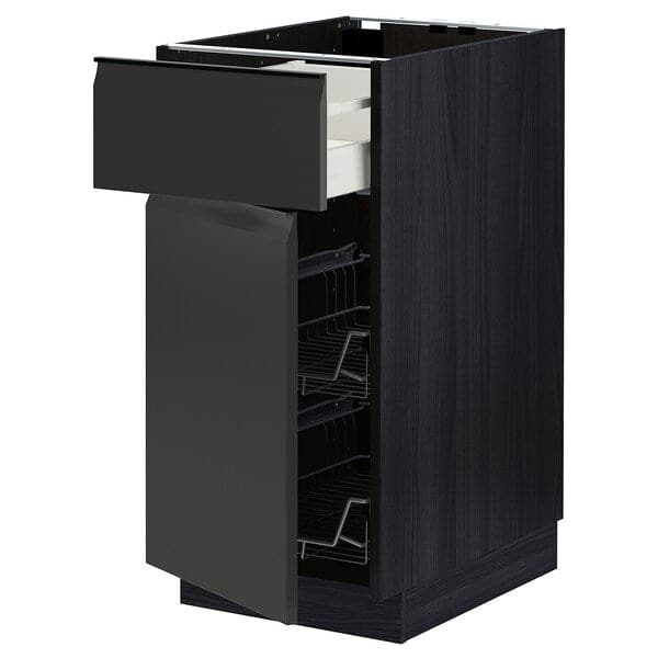 Ikea METOD / MAXIMERA - Base cab w wire basket/drawer/door, black/Upplöv matt anthracite, 40x60 cm
