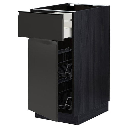 METOD / MAXIMERA - Base cab w wire basket/drawer/door, black/Upplöv matt anthracite, 40x60 cm