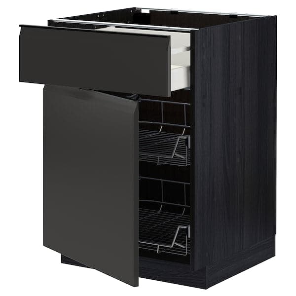 Ikea METOD / MAXIMERA - Base cab w wire basket/drawer/door, black/Upplöv matt anthracite , 60x60 cm