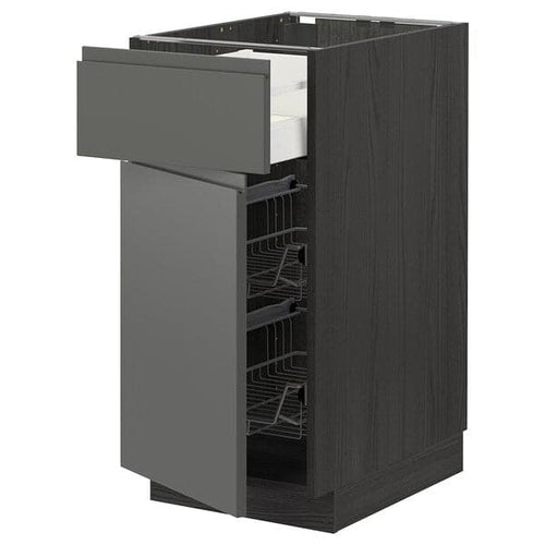 METOD / MAXIMERA - Base cab w wire basket/drawer/door, black/Voxtorp dark grey, 40x60 cm