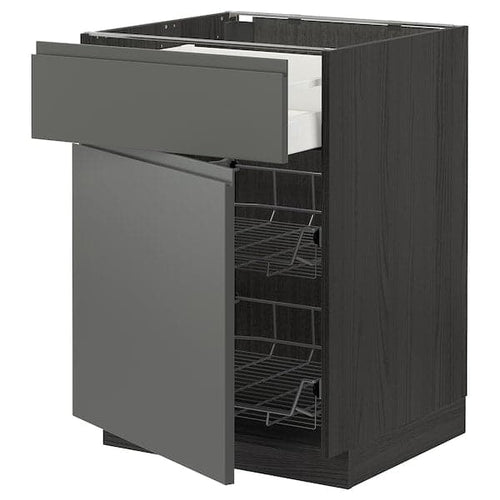 METOD / MAXIMERA - Base cab w wire basket/drawer/door, black/Voxtorp dark grey, 60x60 cm