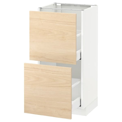 METOD / MAXIMERA - Base cabinet with 2 drawers, white/Askersund light ash effect, 40x37 cm