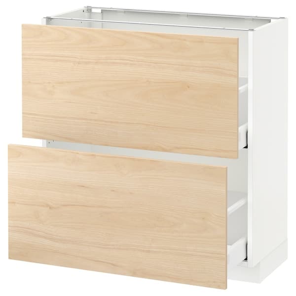 METOD / MAXIMERA - Base cabinet with 2 drawers, white/Askersund light ash effect, 80x37 cm - best price from Maltashopper.com 69216234