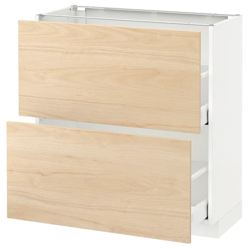METOD / MAXIMERA - Base cabinet with 2 drawers, white/Askersund light ash effect, 80x37 cm