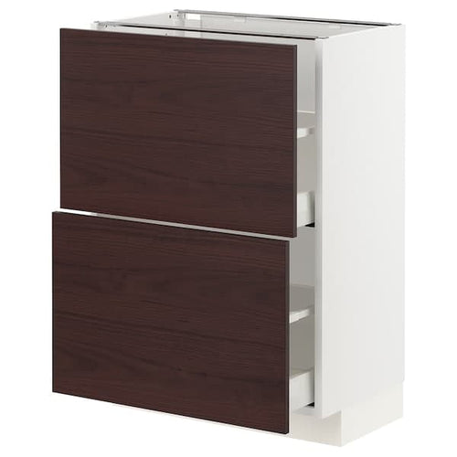 METOD / MAXIMERA - Base cabinet with 2 drawers, white Askersund/dark brown ash effect , 60x37 cm