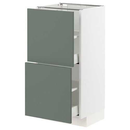 METOD / MAXIMERA - Base cabinet with 2 drawers, white/Bodarp grey-green, 40x37 cm