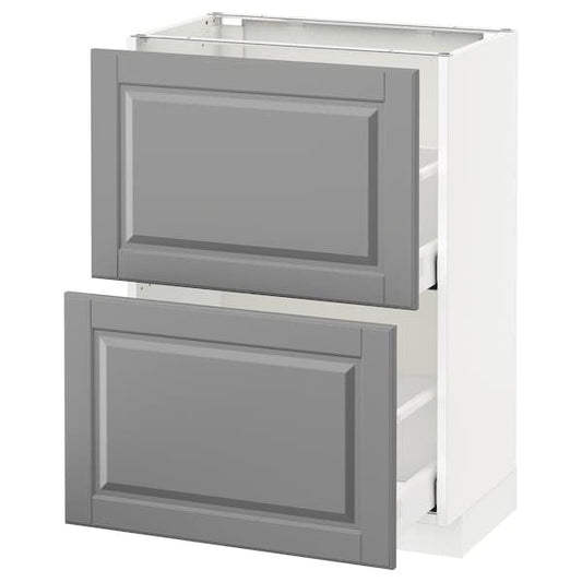 Ikea METOD / MAXIMERA - Base cabinet with 2 drawers, white/Bodbyn grey, 60x37 cm