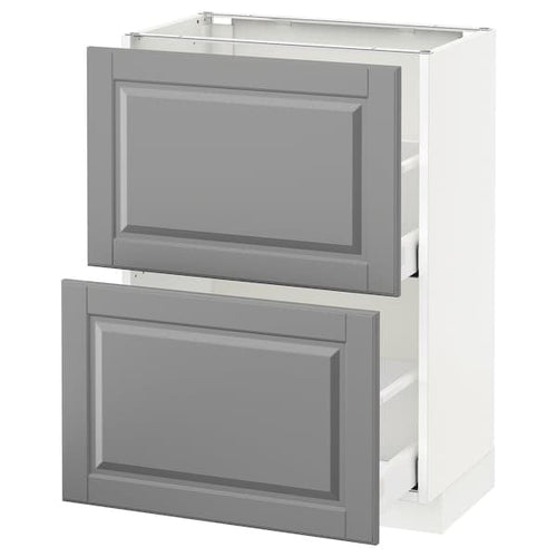 METOD / MAXIMERA - Base cabinet with 2 drawers, white/Bodbyn grey, 60x37 cm