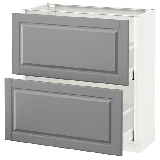 Ikea METOD / MAXIMERA - Base cabinet with 2 drawers, white/Bodbyn grey, 80x37 cm