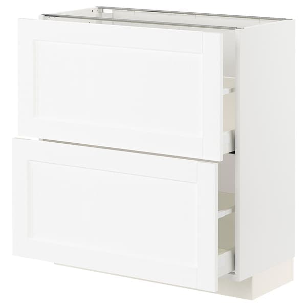 METOD / MAXIMERA - Base cabinet with 2 drawers, white Enköping/white wood effect, 80x37 cm - best price from Maltashopper.com 29473310