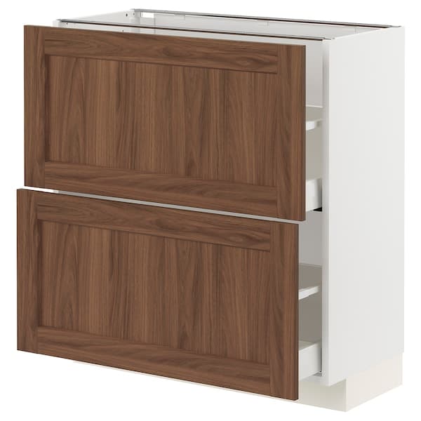 Ikea METOD / MAXIMERA - Base cabinet with 2 drawers, white Enköping/brown walnut effect, 80x37 cm