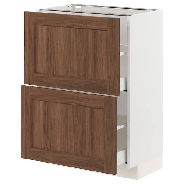 METOD / MAXIMERA - Base cabinet with 2 drawers, white Enköping/brown walnut effect, 60x37 cm - best price from Maltashopper.com 89474953